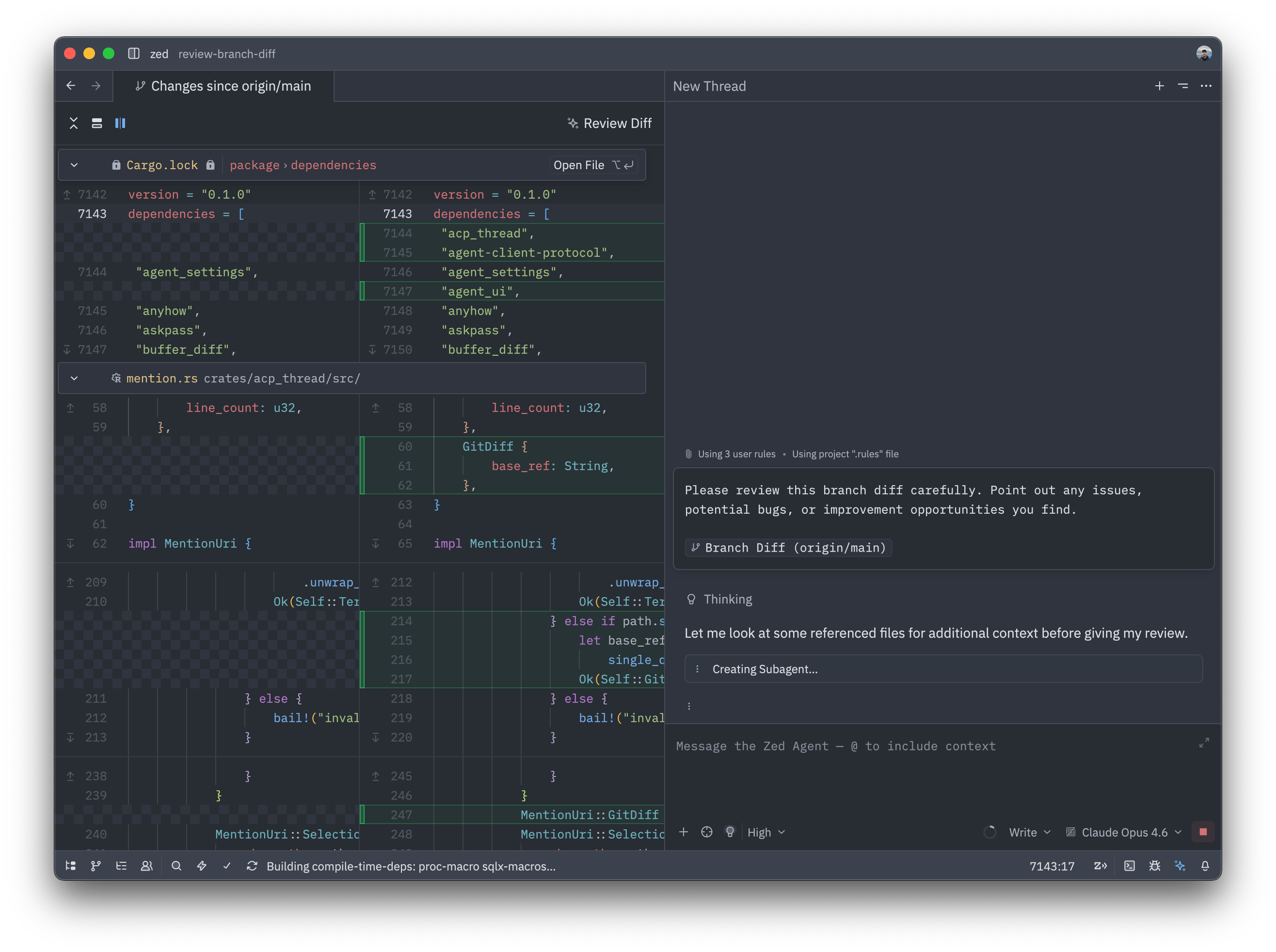 Review Branch Diffs with Agent